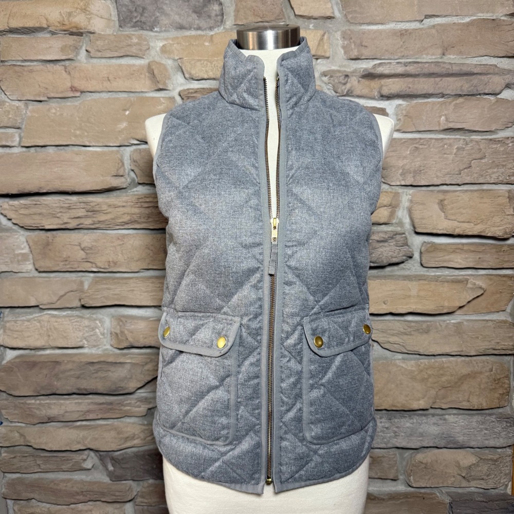 J. Crew Quilted Puffer Vest Gray Zip Front Pockets Women's XS
